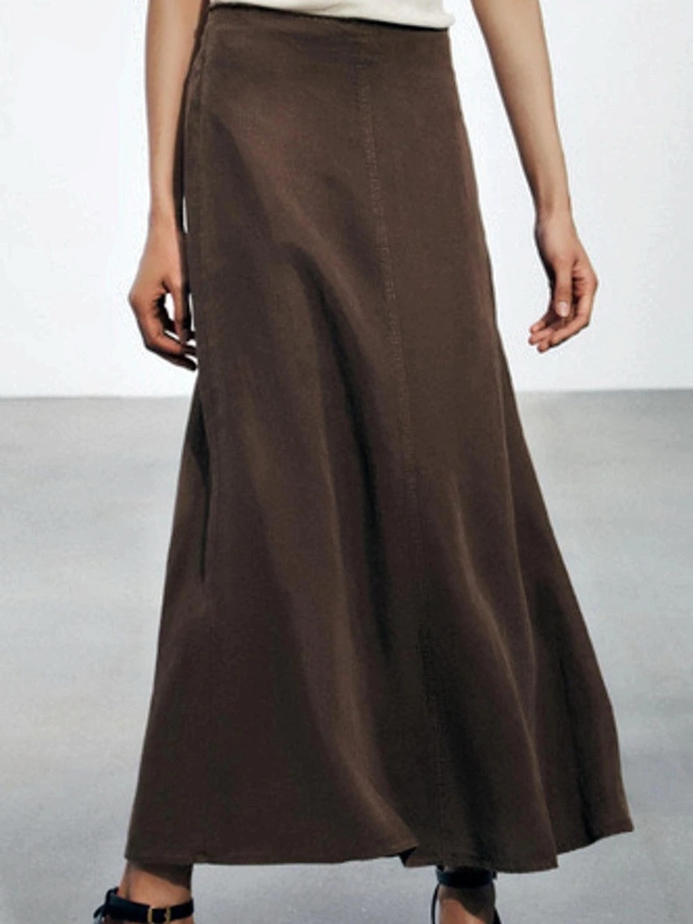 ZARA ZW Collection Midi Skirt - Chocolate Brown